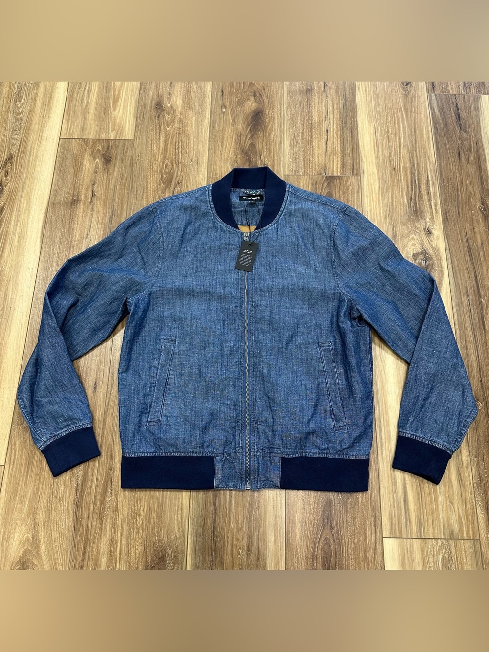NWT Bonobos Boulevard Chambray Bomber Jacket, Blue, Medium
